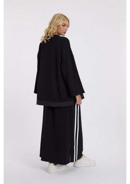 Siyah Şerit Detay Sweatshirt Etek Ikili Takım