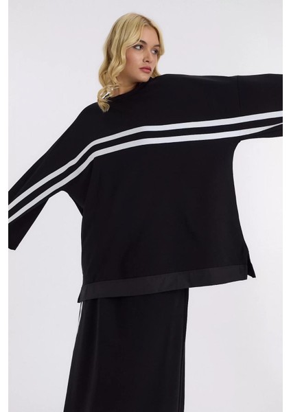 Siyah Şerit Detay Sweatshirt Etek Ikili Takım