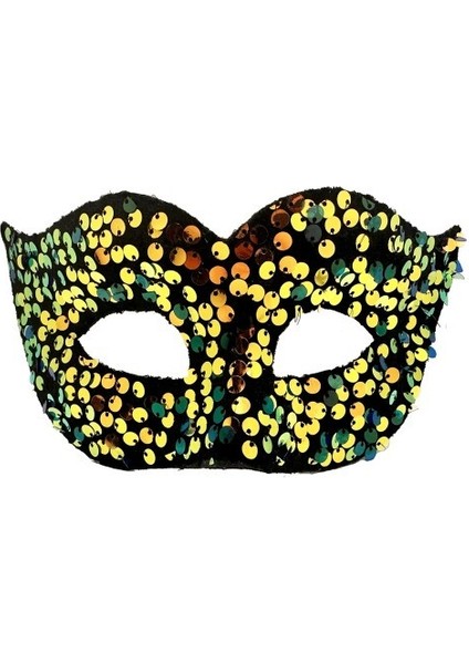 Altın Renk Pul Payet Işlemeli Balo Maskesi modelleri