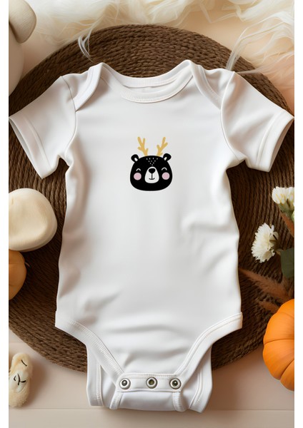 Sevimli Siyah Geyik Tasarımlı Bebek Body