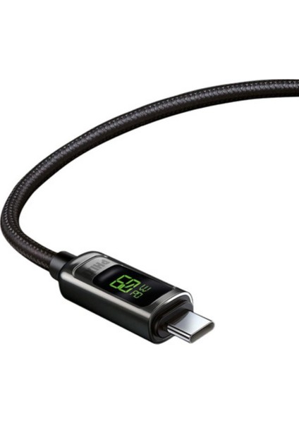 60W LCD Ekranlı Metal Başlıklı Hasır Örgü Type-C To Type-C Hızlı Şarj ve Data Kablo - Phixi Ultimate UPD4160T