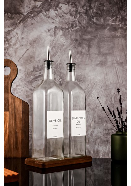1litre Ahşap Stantlı Şeffaf White Serisi Zeytinyağı Şişesi Ayçiçek Yağı Şişesi Set fiyatları
