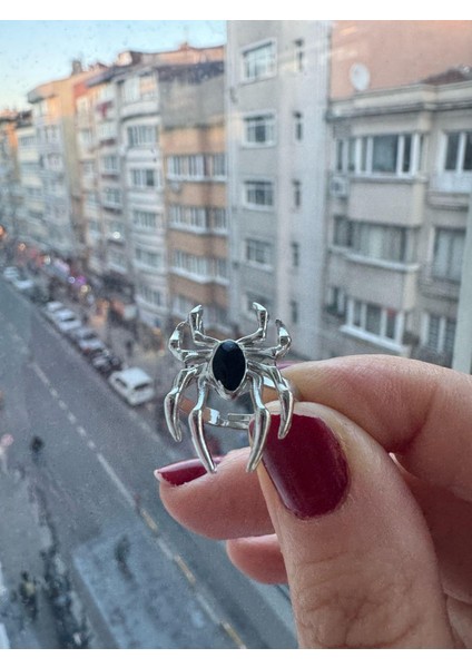 Örümcek Gotik Kız Tarz Siyah Black Dark Ayarlanabilir Yüzük 925 Ayar Gümüş Kaplama