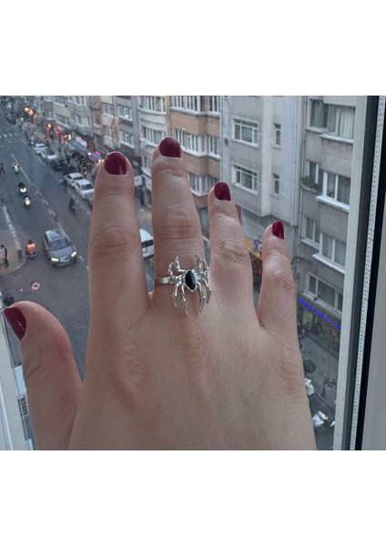 Örümcek Gotik Kız Tarz Siyah Black Dark Ayarlanabilir Yüzük 925 Ayar Gümüş Kaplama modelleri