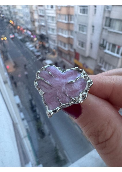 Pembe Kalp Gotik Ayarlanabilir Şık 925 Ayar Yüzük