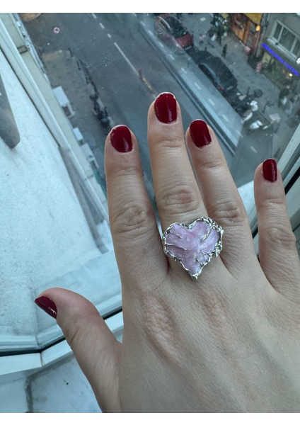 Pembe Kalp Gotik Ayarlanabilir Şık 925 Ayar Yüzük modelleri
