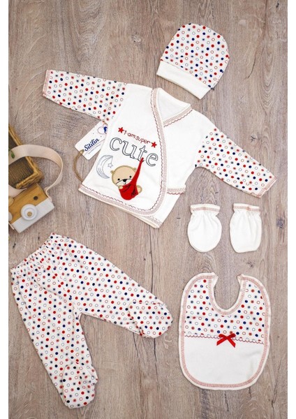 Kız Erkek Bebek Kırmızı Salıncaklı Ayı 5 Li Hastane Çıkışı Yenidoğan Seti STL6205