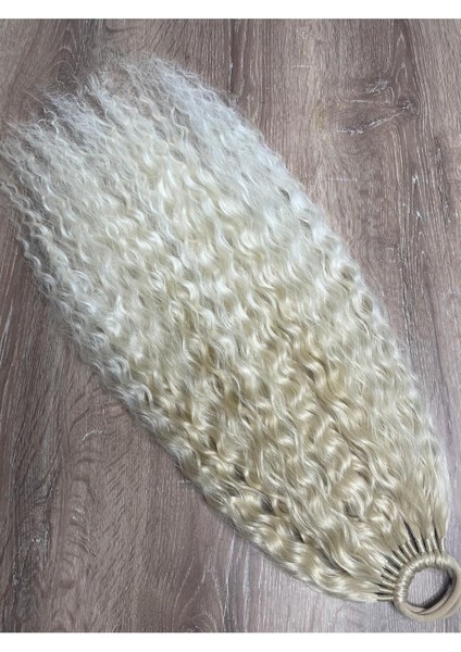 Rus Afro Dalgası Lastikli At Kuyruğu Saç Tokası - Bal Köpüğü & Platin Ombreli