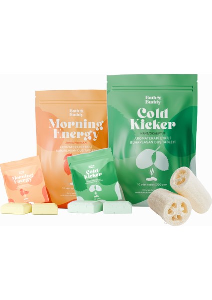 Bathbuddy Cold Kicker ve Morning Energy 2’li - Doğal Kabak Lifi Hediyeli