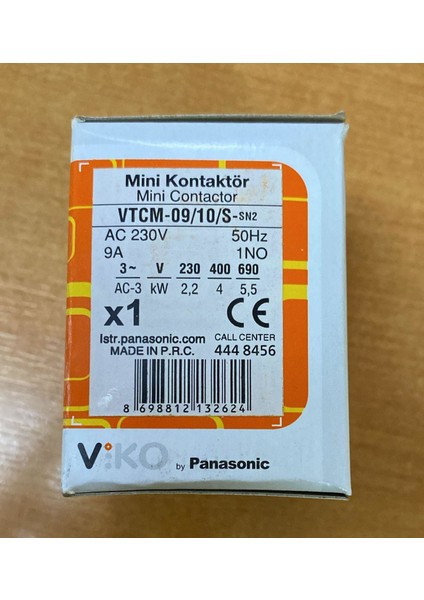 Kontaktör Mini 9 Amper 1no Bobinli Vtc-09/10/s