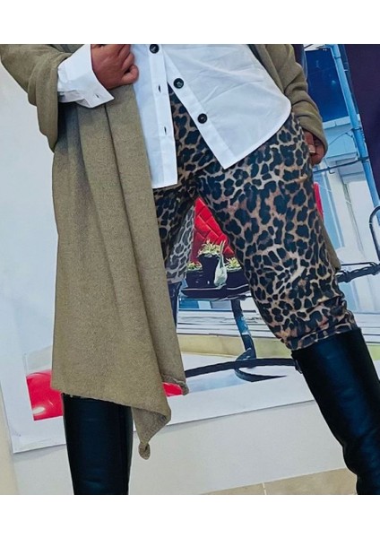 Leopar Pamuklu Licralı Pantolon
