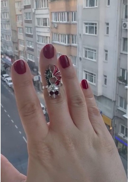 Kuru Kafa Renkli Gotik Kadın Ayarlabilir Yüzük 925 Ayar Kaplama
