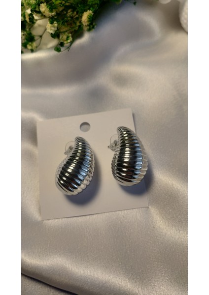 Silver Çizgi Detaylı Bubble Küpe
