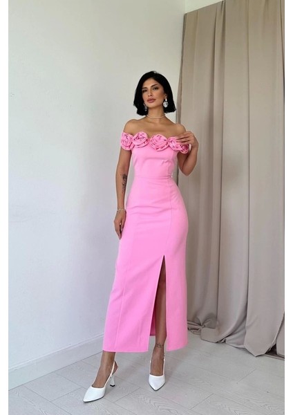 my Pembe Madonna Yaka Güllü Elbise