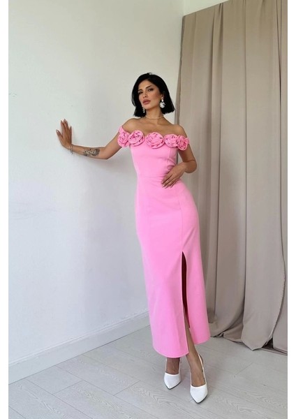 my Pembe Madonna Yaka Güllü Elbise