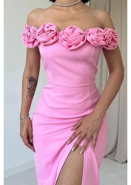 my Pembe Madonna Yaka Güllü Elbise