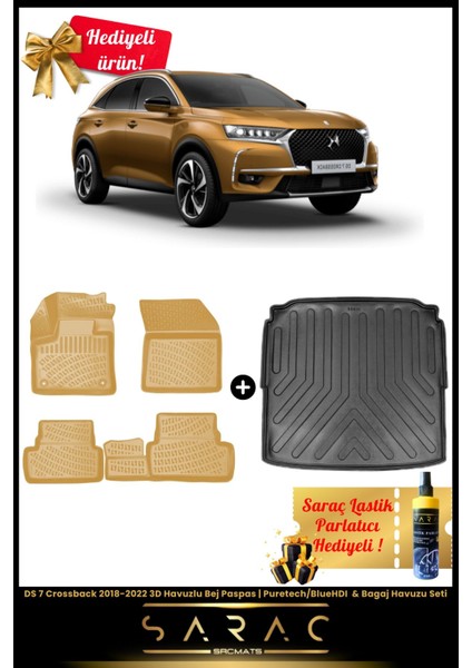 Ds 7 Crossback 2018-2022 3D Havuzlu Bej Paspas | Puretech/bluehdı & Bagaj Havuzu Seti+