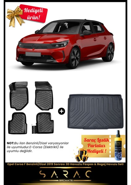 Opel Corsa F Benzinli/dizel 2019 Sonrası Araca Özel 3D Havuzlu Paspas & Bagaj Havuz Seti+(Hediyeli!)