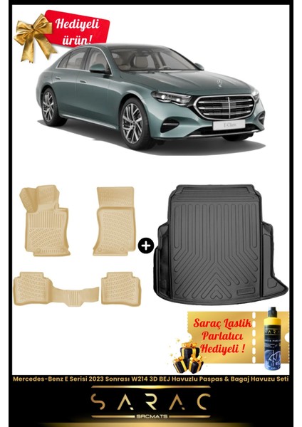 Mercedes-Benz E Serisi 2023 Sonrası W214 3D Bej Havuzlu Paspas & Bagaj Havuzu Seti+