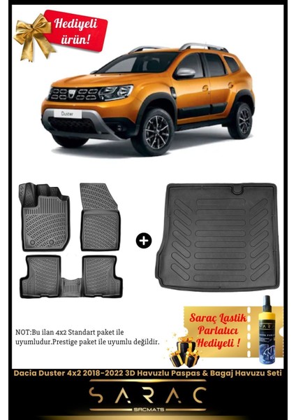 Dacia Duster 4x2 2018-2022 Araca Özel 3D Havuzlu Paspas & Bagaj Havuzu Seti