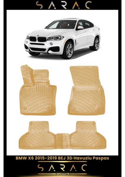 Bmw X6 2015 Model Bej Araca Özel 3D Havuzlu Paspas