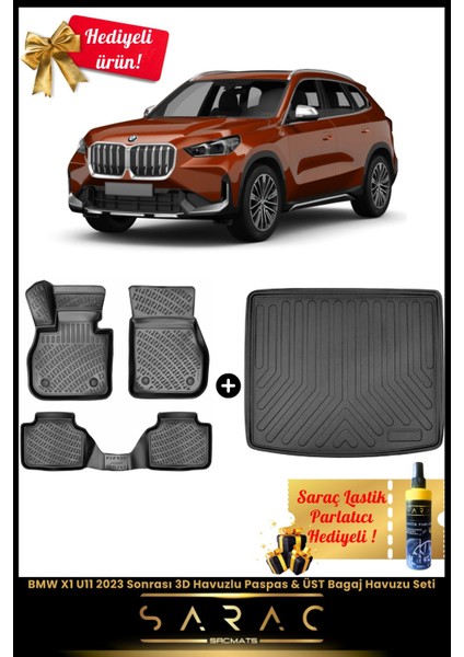 Bmw X1 U11 Benzin/dizel 2023 Sonrası Uyumlu 3D Havuzlu Paspas & Üst Bagaj Havuzu Seti