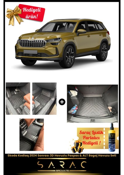 Skoda Kodiaq 2024 Sonrası 3D Havuzlu Paspas & Alt Kademe Bagaj Havuzu Seti+