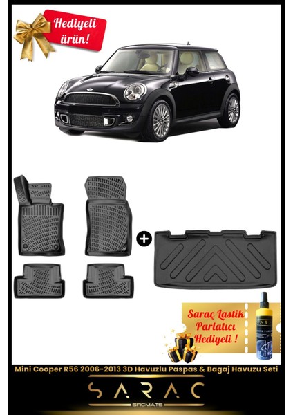 Mini Cooper R56 2006-2013 Araca Özel 3D Havuzlu Paspas & Bagaj Havuzu Seti