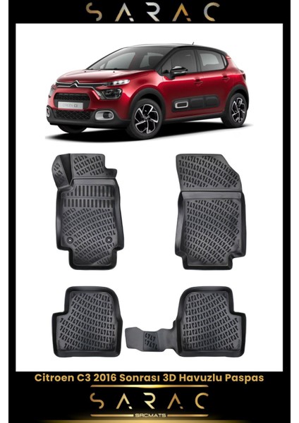 Citroen C3 2019 Model Araca Özel 3D Havuzlu Paspas