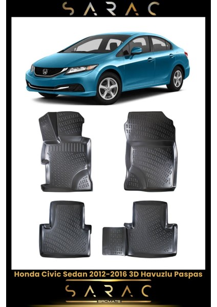 Honda Civic Sedan 2015 Model Araca Özel 3D Havuzlu Paspas