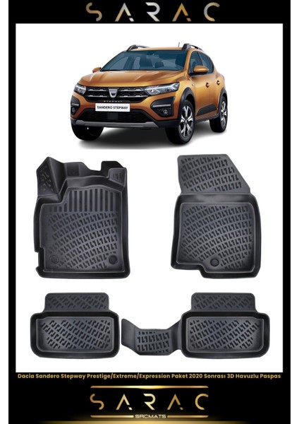Dacia Sandero Stepway Extreme 2021 Model(Yeni Kasa) Araca Özel 3D Havuzlu Paspas