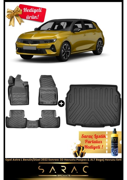 Opel Astra L Benzin/dizel 2022 Sonrası 3D Havuzlu Paspas & Alt Bagaj Havuzu Seti+