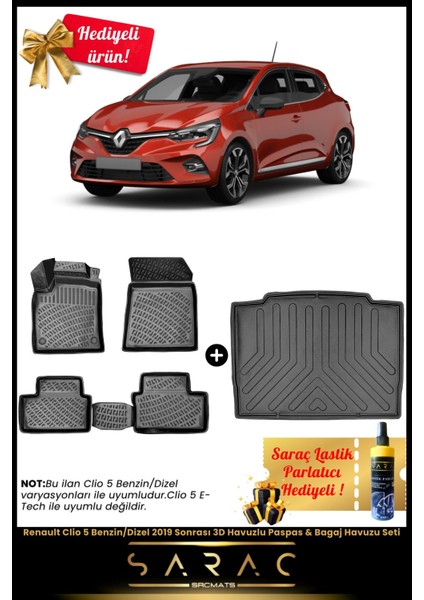 Renault Clio 5 Benzin/dizel 2019 Sonrası Araca Özel 3D Havuzlu Paspas&bagaj Havuzu Seti I