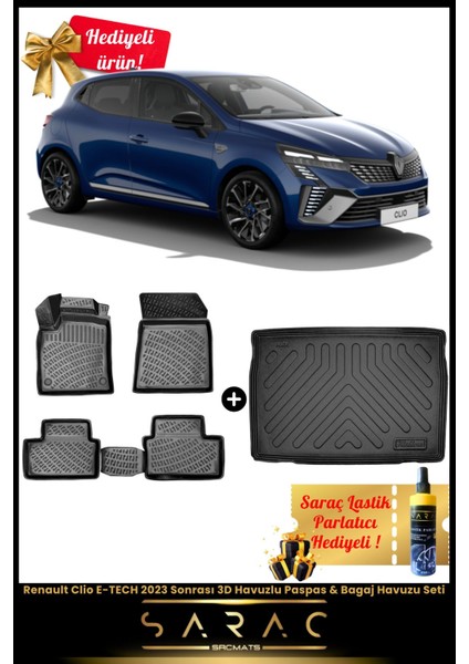 Renault Clio E-Tech 2023 Sonrası Araca Özel 3D Havuzlu Paspas & Bagaj Havuzu Seti+