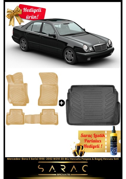 Mercedes-Benz E Serisi 1996-2002 W210 3D Bej Havuzlu Paspas & Bagaj Havuzu Seti+