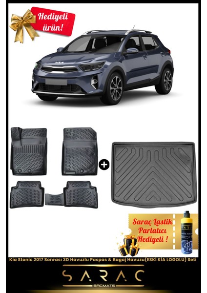 Kia Stonic 2017 Sonrası 3D Havuzlu Paspas & Bagaj Havuzu(Eski Kia Logolu) Seti+(Hediyeli!)