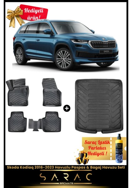 Skoda Kodiaq 2016-2023 Araca Özel 3D Havuzlu Paspas & Bagaj Havuzu Seti