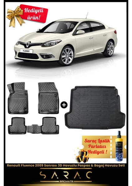 Renault Fluence 2009 Sonrası Araca Özel 3D Havuzlu Paspas & Bagaj Havuzu Seti+