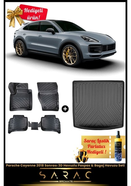 Porsche Cayenne 2018 Sonrası Araca Özel 3D Havuzlu Paspas & Bagaj Havuzu Seti