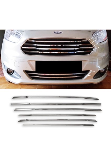 Ford Tourneo Courier 2014-2018 Arası Krom Ön Panjur 6 Parça P.çelik