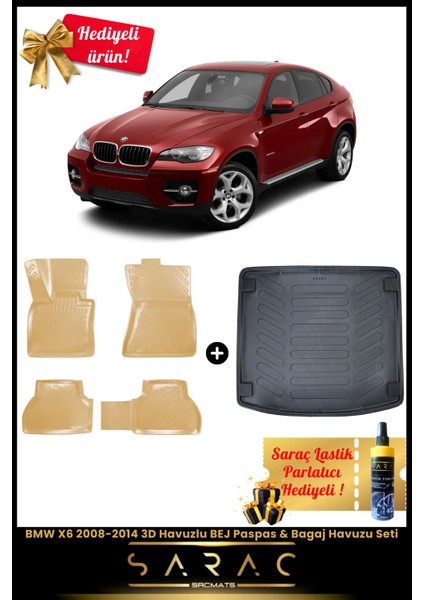 Bmw X6 2008-2014 Araca Özel 3D Havuzlu Bej Paspas & Bagaj Havuzu Seti+