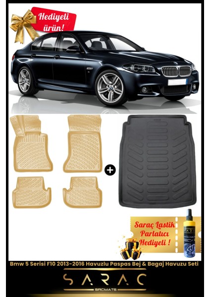 Bmw 5 Serisi F10 2013-2016 Araca Özel 3D Bej Havuzlu Paspas & Bagaj Havuzu Seti