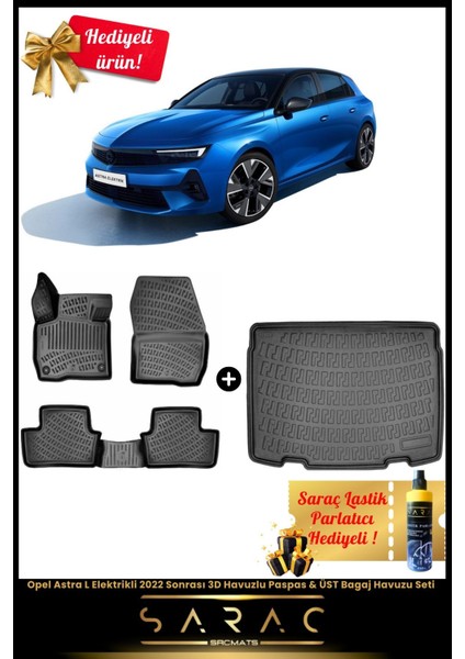 Opel Astra L Elektrikli 2022 Sonrası 3D Havuzlu Paspas & Üst Bagaj Havuzu Seti+