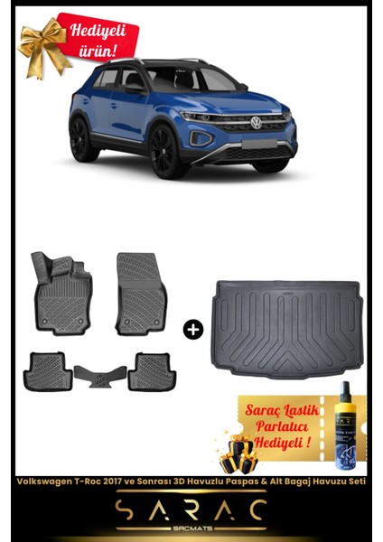 Volkswagen T-Roc 2017 ve Sonrası Araca Özel 3D Havuzlu Paspas & Alt Bagaj Havuzu Seti