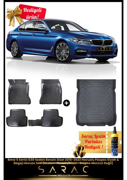 Bmw 5 Serisi G30 Sedan Benzin-Dizel 2016-2023 3D Havuzlu Paspas Siyah&bagaj Havuzu Seti+