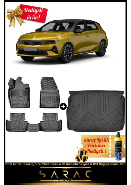 Opel Astra L Benzin/dizel 2022 Sonrası 3D Havuzlu Paspas & Üst Bagaj Havuzu Seti+
