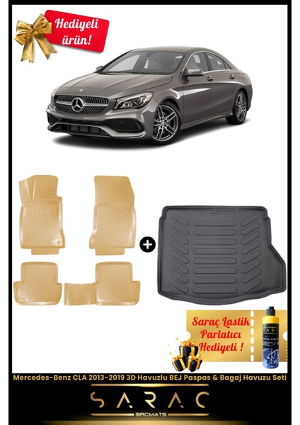 Mercedes-Benz Cla 2013-2019 Araca Özel 3D Havuzlu Bej Paspas & Bagaj Havuzu Seti