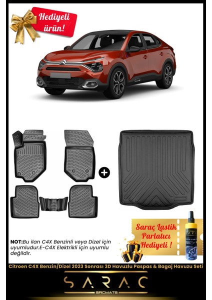 Citroen C4X Benzin/dizel 2022 Sonrası Araca Özel 3D Havuzlu Paspas & Bagaj Havuzu Seti