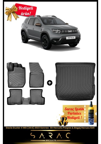 Dacia Duster 4 Wd (4x4) 2023 Sonrası Araca Özel 3D Havuzlu Paspas & Bagaj Havuzu Seti