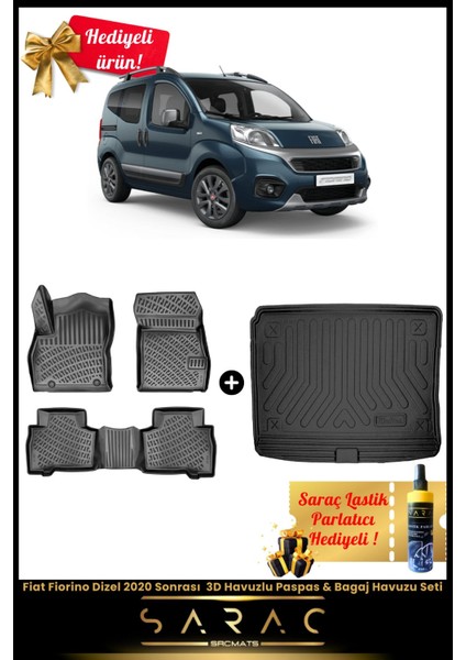 Fiat Fiorino Dizel 2020 Sonrası Araca Özel 3D Havuzlu Paspas & Bagaj Havuzu Seti